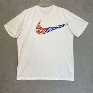 Nike Dri-FIT T-Shirt Large White Graphic Swoosh Performance Tee Mens